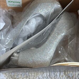 Worthington Iridescent Silver Glitter Platform Pumps